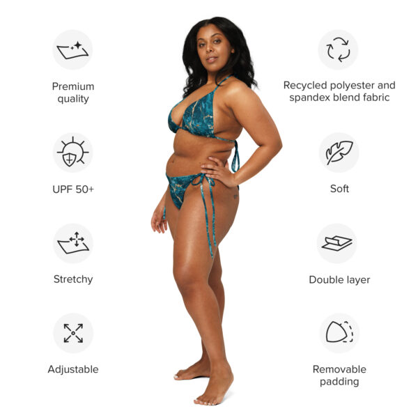 Blauw/groene String bikini met goud- Marmer - Afbeelding 2
